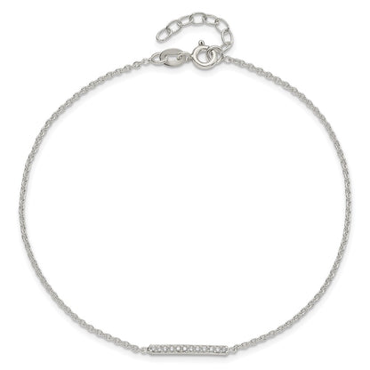 Sterling Silver CZ Bar 10 inch Plus 1 inch Extender  - Total 11 inch Anklet