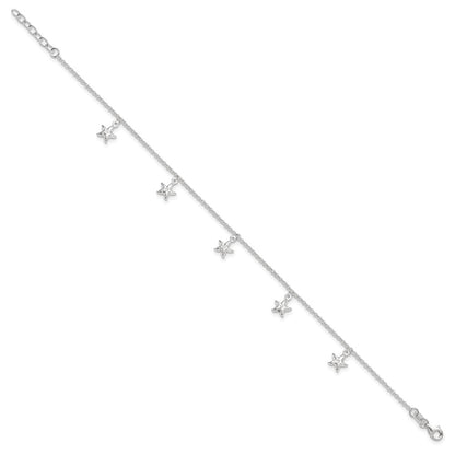 Sterling Silver Starfish Dangles 9 inch Plus 1 inch Extender - Total 10 inch Anklet