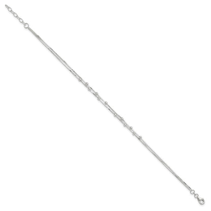 Sterling Silver Beaded 2-strand 10 inch Plus 1 inch Extender - Total 11 inch Anklet