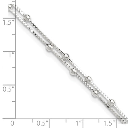 Sterling Silver Beaded 2-strand 9 inch Plus 1 inch Extender - Total 10 inch Anklet