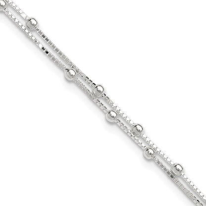Sterling Silver Beaded 2-strand 10 inch Plus 1 inch Extender - Total 11 inch Anklet