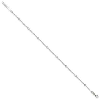 Sterling Silver Bezel CZ 8-Station 8.75 inch Plus 1 inch extender - Total 9.75 inch Anklet