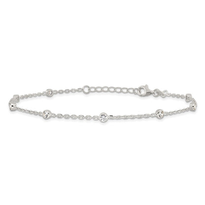 Sterling Silver Bezel CZ 8-Station 8.75 inch Plus 1 inch extender - Total 9.75 inch Anklet
