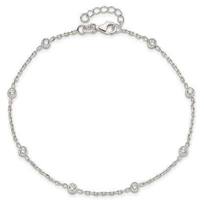 Sterling Silver Bezel CZ 8-Station 8.75 inch Plus 1 inch extender - Total 9.75 inch Anklet