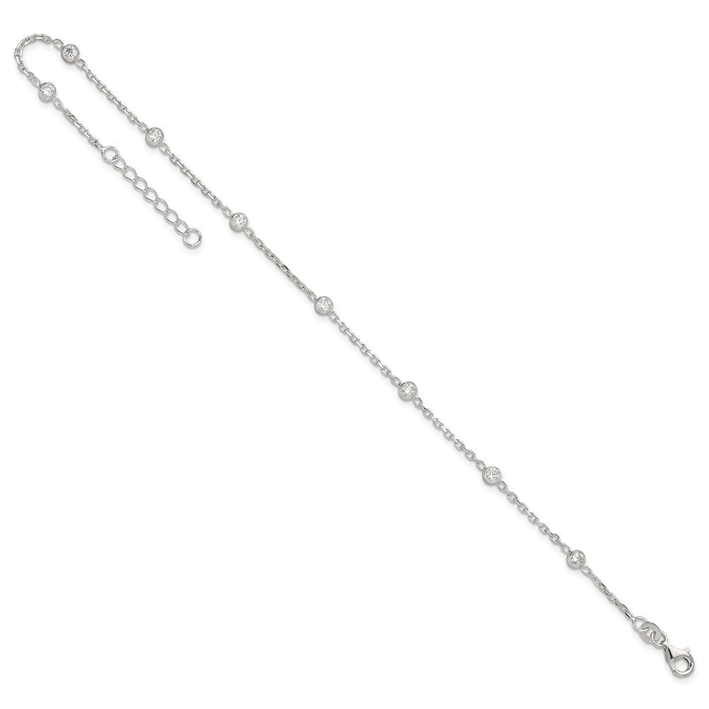 Sterling Silver Bezel CZ 8-Station 8.75 inch Plus 1 inch extender - Total 9.75 inch Anklet