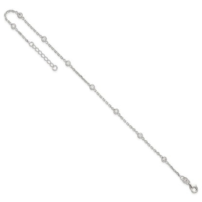 Sterling Silver Bezel CZ 8-Station 8.75 inch Plus 1 inch extender - Total 9.75 inch Anklet