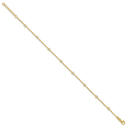 Sterling Silver Gold-tone Bezel CZ 8-Station 9 inch Plus 1 inch Extender - Total 10 inch Anklet