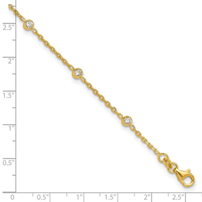 Sterling Silver Gold-tone Bezel CZ 8-Station 9 inch Plus 1 inch Extender - Total 10 inch Anklet
