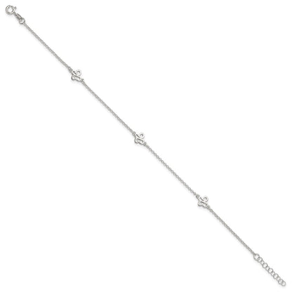 Sterling Silver Butterflies 9 inch Plus 1 inch Extender - Total 10 inch Anklet