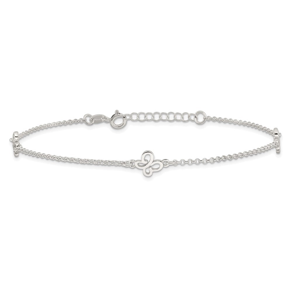 Sterling Silver Butterflies 9 inch Plus 1 inch Extender - Total 10 inch Anklet