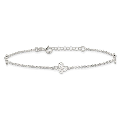 Sterling Silver Butterflies 9 inch Plus 1 inch Extender - Total 10 inch Anklet