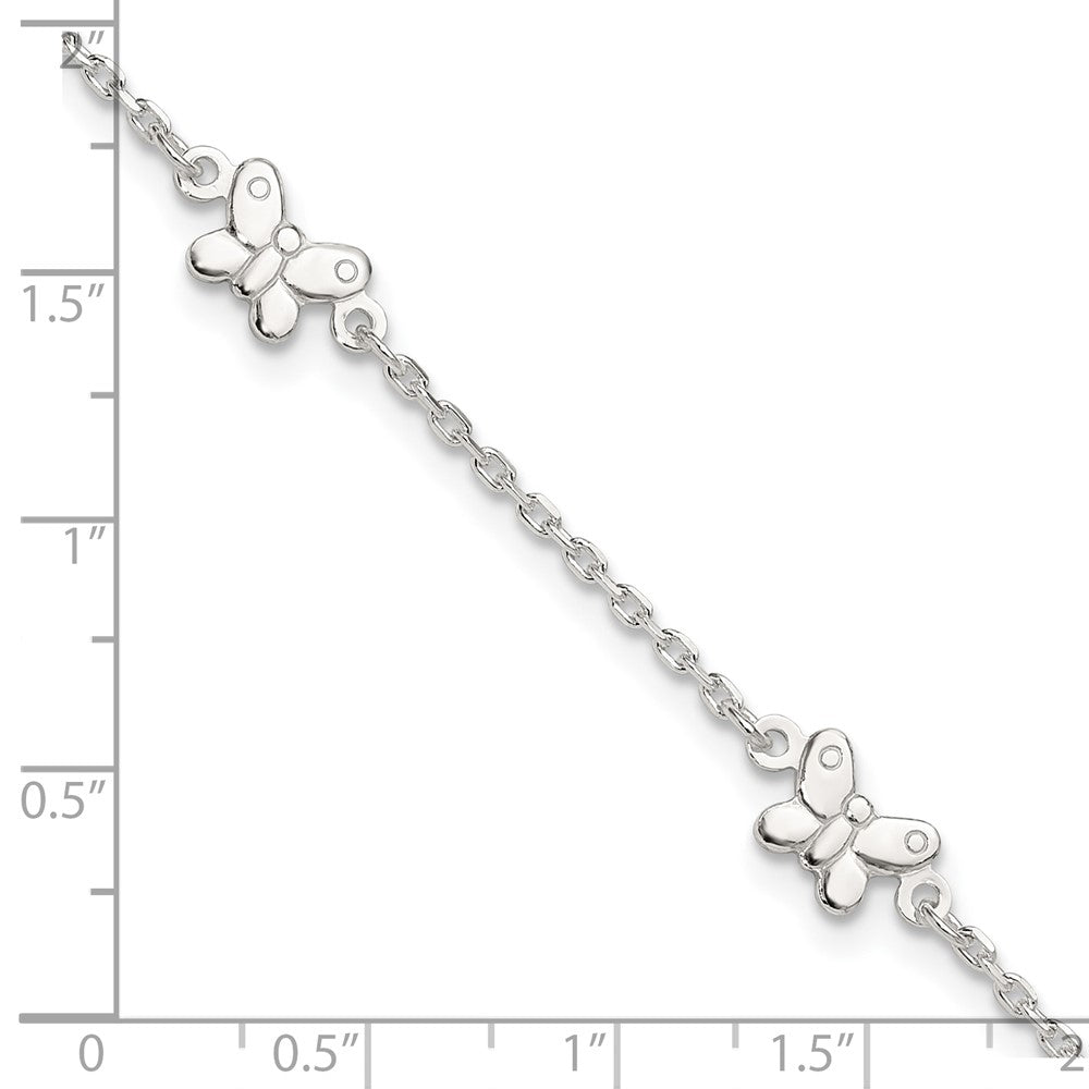 Sterling Silver Butterflies 9 inch Plus 1 inch Extender - Total 10 inch Anklet