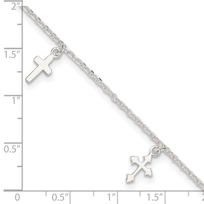 Sterling Silver Cross Charms 9 inch Plus 1 inch Extender - Total 10 inch Anklet