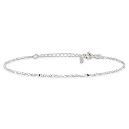 Sterling Silver Twisted Serpentine Chain 9 inch Plus 1.5 inch Extender - Total 10.5 inch Anklet