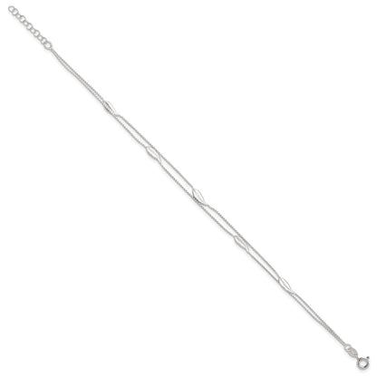 Sterling Silver 2-Strand Feathers 9 inch Plus 1 inch Extender - Total 10 inch Anklet