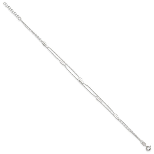 Sterling Silver 2-Strand Feathers 10 inch Plus 1 inch Extender - Total 11 inch Anklet