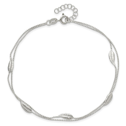 Sterling Silver 2-Strand Feathers 9 inch Plus 1 inch Extender - Total 10 inch Anklet