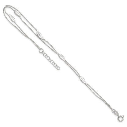 Sterling Silver 2-Strand Feathers 9 inch Plus 1 inch Extender - Total 10 inch Anklet