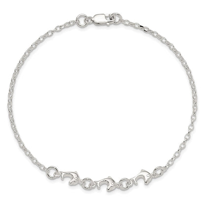 Sterling Silver 3 Dolphins Anklet