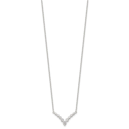 Sterling Silver Fancy-V Bar CZ  Necklace