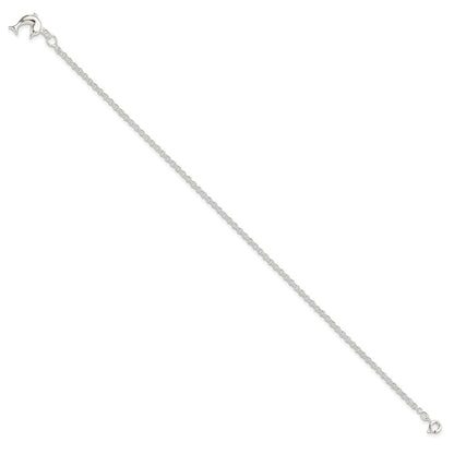 Sterling Silver 10inch Hollow Polished 3-D Dolphin Anklet
