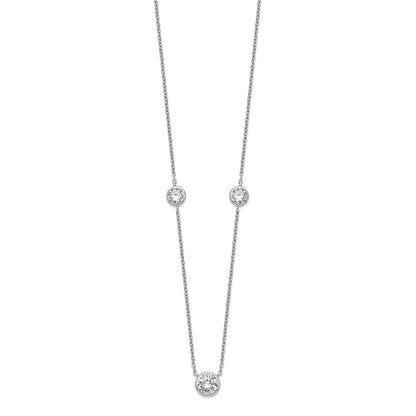 Sterling Silver Rhodium-plated 3 Station CZ Necklace