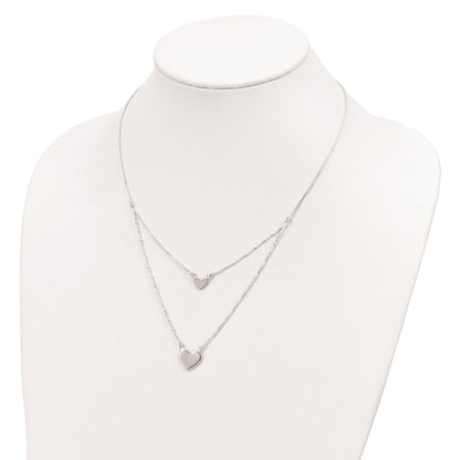 Sterling Silver Polished 2-Strand Heart Dangle Necklace