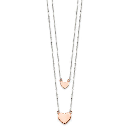Sterling Silver Rose-tone 2-Strand Heart Dangle Necklace