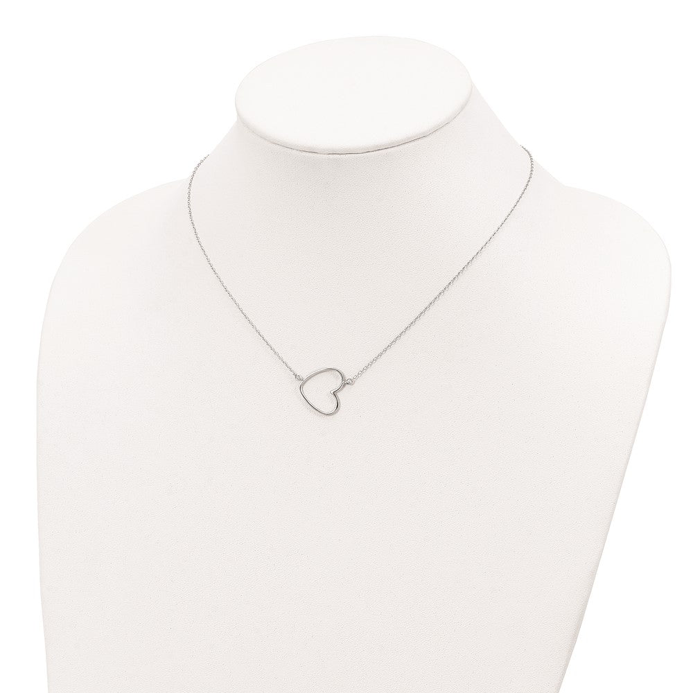 Sterling Silver Rhodium-plated 16in w/2in ext. Heart Necklace