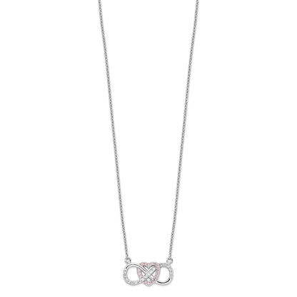 Sterling Silver Rhodium-plated w/CZ Heart w/Infinity Symbol Necklace