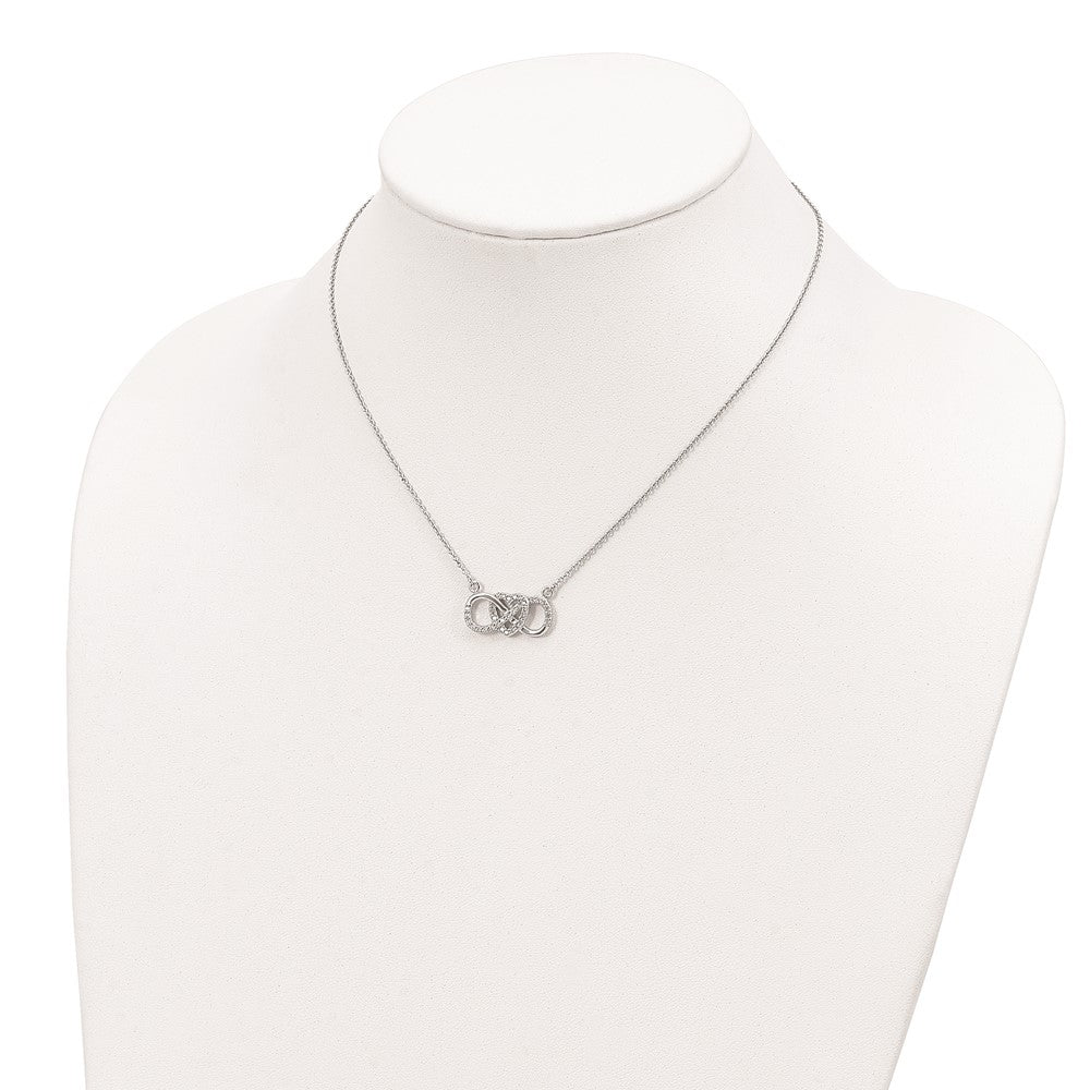 Sterling Silver Rhodium-plated w/CZ Heart w/Infinity Symbol Necklace