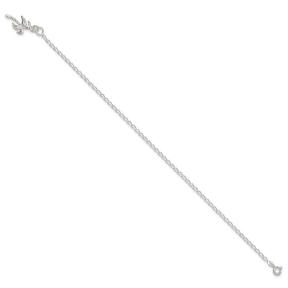 Sterling Silver 10inch Solid Polished Palm Tree Anklet
