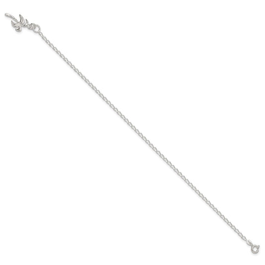 Sterling Silver 10inch Solid Polished Palm Tree Anklet