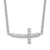 Sterling Silver Rhodium-plated CZ Sideways Cross w/2 inch ext Necklace