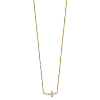 Affordable Expressions Sterling Silver Gold-tone CZ Sideways Cross 16 Inch w/2 inch extension Necklace