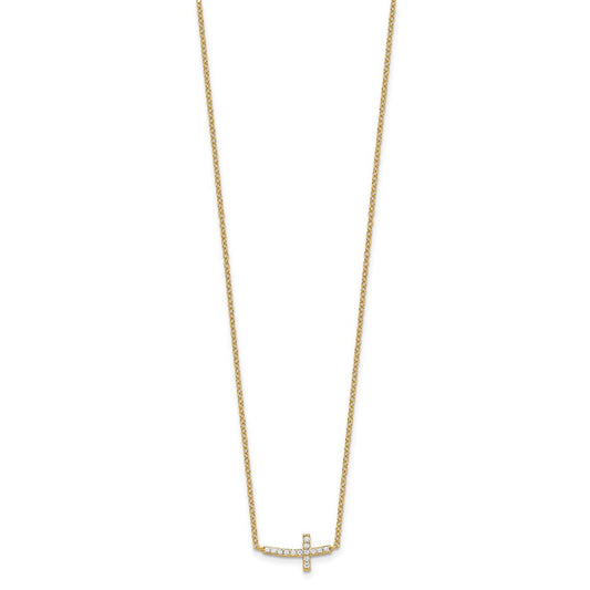 Affordable Expressions Sterling Silver Gold-tone CZ Sideways Cross 16 Inch w/2 inch extension Necklace