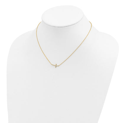 Affordable Expressions Sterling Silver Gold-tone CZ Sideways Cross 16 Inch w/2 inch extension Necklace