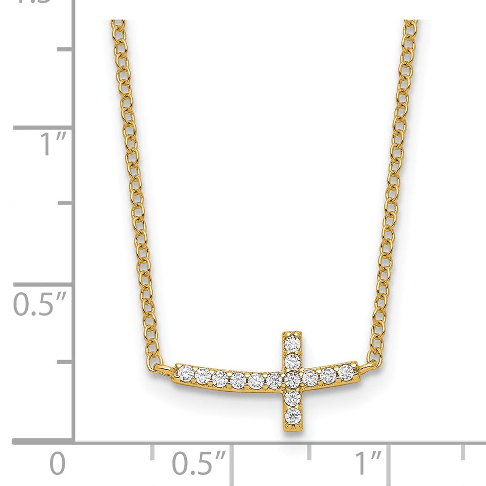 Affordable Expressions Sterling Silver Gold-tone CZ Sideways Cross 16 Inch w/2 inch extension Necklace