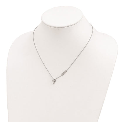 Sterling Silver Rhodium-plated FAITH w/Cross Necklace