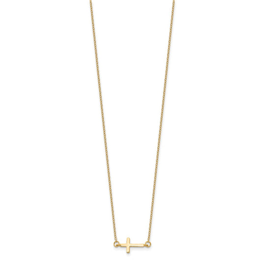 Affordable Expressions Sterling Silver Gold-tone Sideways Cross 16 Inch  with 2 Inch extension Necklace