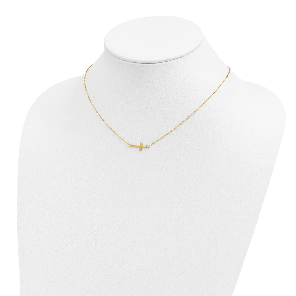 Affordable Expressions Sterling Silver Gold-tone Sideways Cross 16 Inch  with 2 Inch extension Necklace