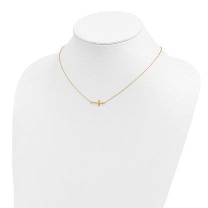 Affordable Expressions Sterling Silver Gold-tone Sideways Cross 16 Inch  with 2 Inch extension Necklace