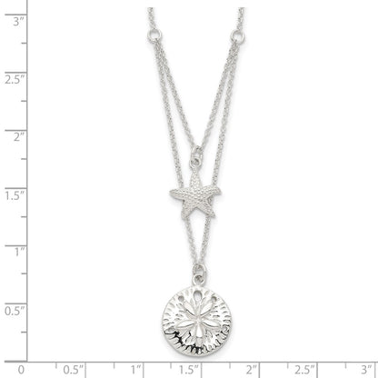 Sterling Silver Starfish and Sand Dollar 18 inch 2-strand Necklace