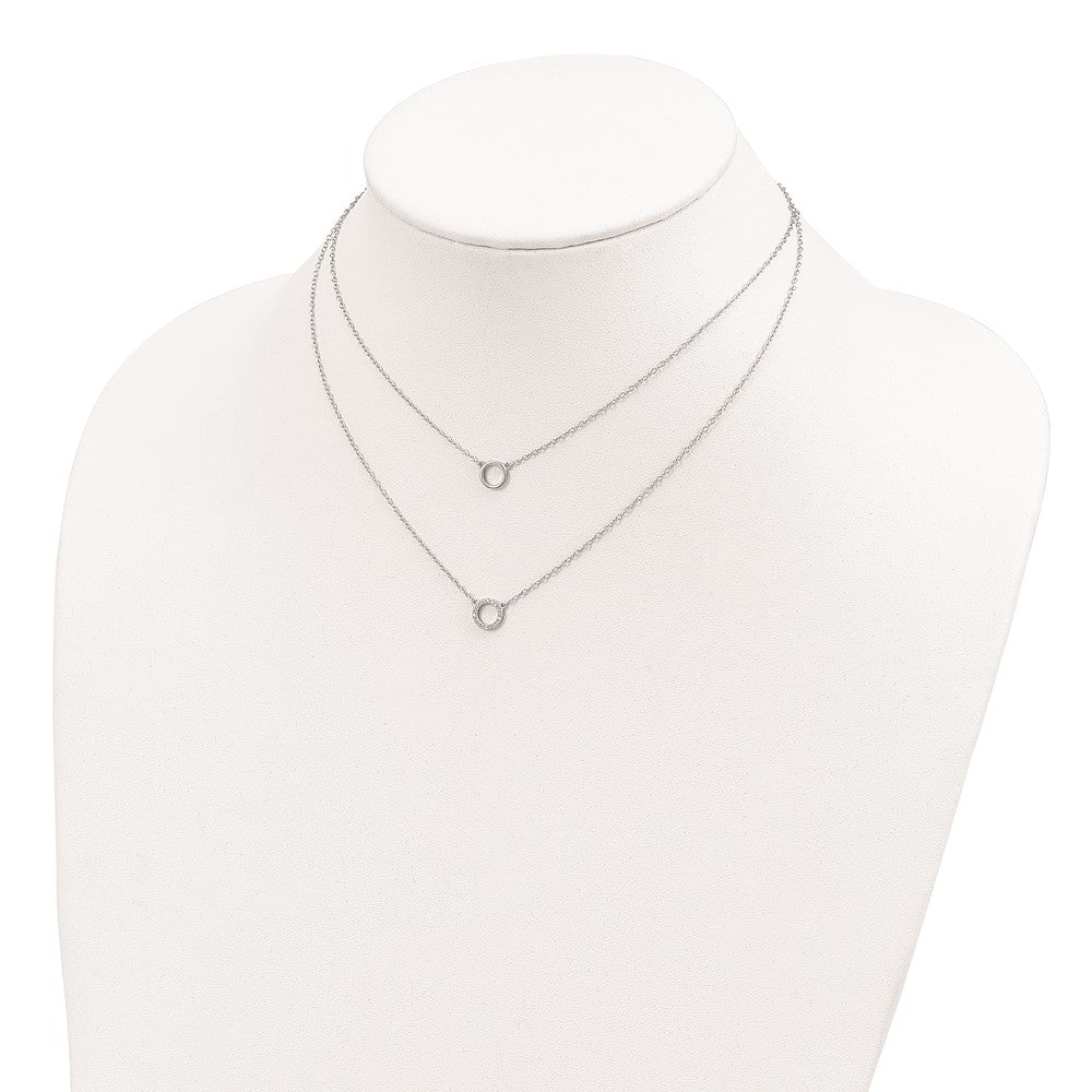 Sterling Silver Rhodium-plated CZ Circles 15in W/2in ext Necklace