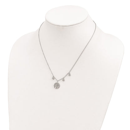 Sterling Silver Rhodium-plated CZ with Tree with 1in ext. Necklace