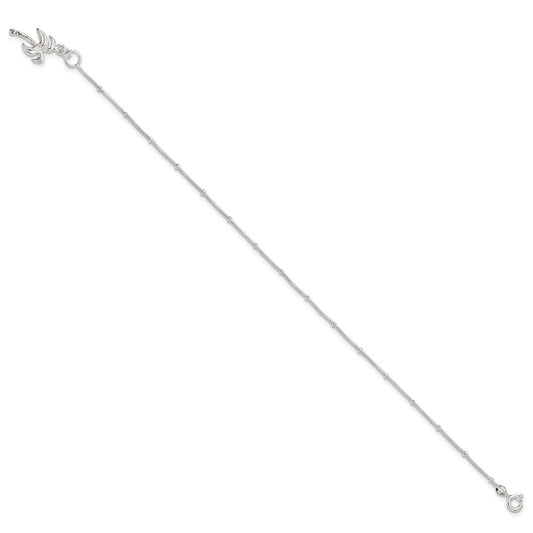 Sterling Silver 10inch Solid Polished Palm Tree Anklet