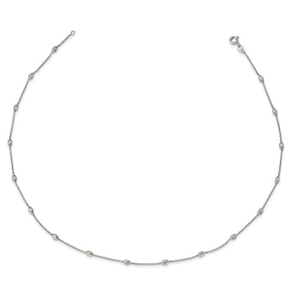 Sterling Silver Rhodium-plated Diamond-cut Beaded Necklace
