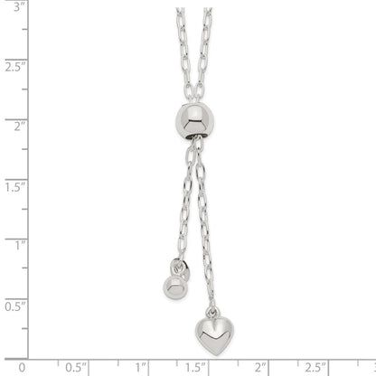 Sterling Silver 2mm Long Cable Link Heart Adjustable Necklace