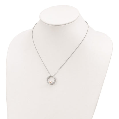 Sterling Silver Rhodium-plated 7-8mm White Round Freshwater Cultured Pearl 18 inch Necklace