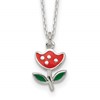 Sterling Silver Polished Red & Green Enameled Flower Children's Necklace
